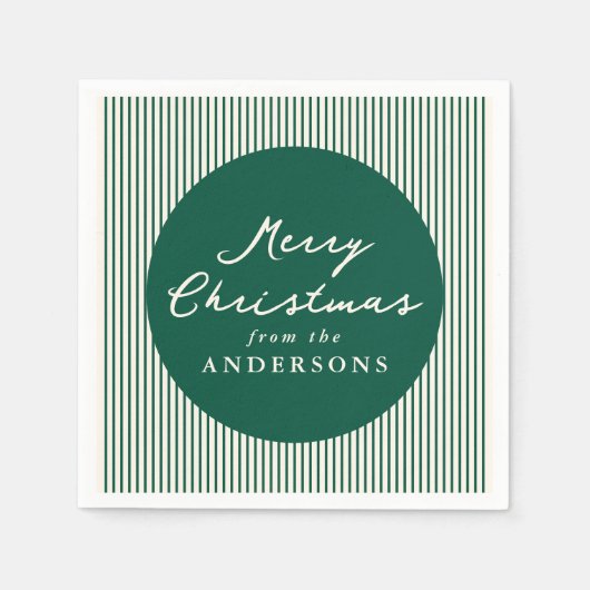 Moderne grüne Streifen frohe Weihnachten Serviette (Vorderseite)