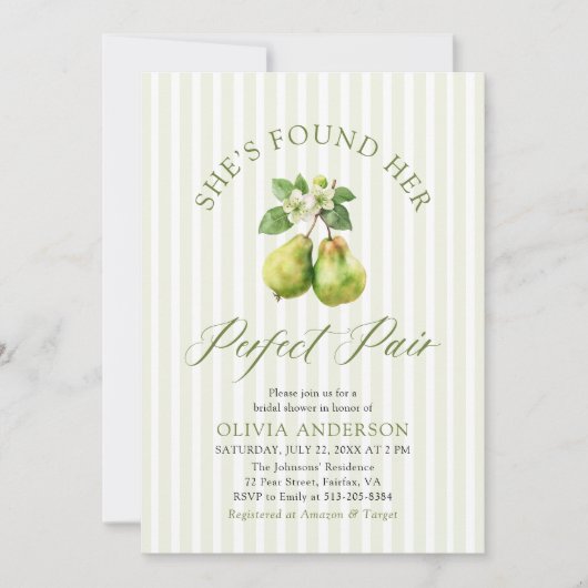 Moderne grüne Streifen Perfektes paarweites Brautp Einladung (Vorderseite)