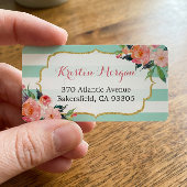 Moderne grüne Streifen Wasserfarbe Rosa Blüte Adressaufkleber