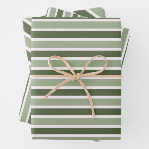 Moderne grüne Streifen Weihnachten Geschenkpapier Set