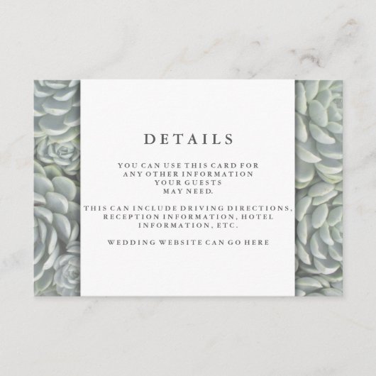 Moderne grüne Sukkuline | Angaben zur Hochzeitsemp Begleitkarte (Vorderseite)