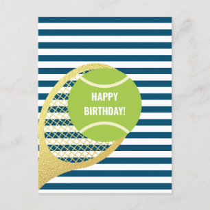 Moderne grüne Tennisball Navyblauer Geburtstag Postkarte