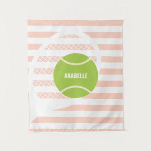 Moderne grüne Tennisball Pink Name Wandteppich