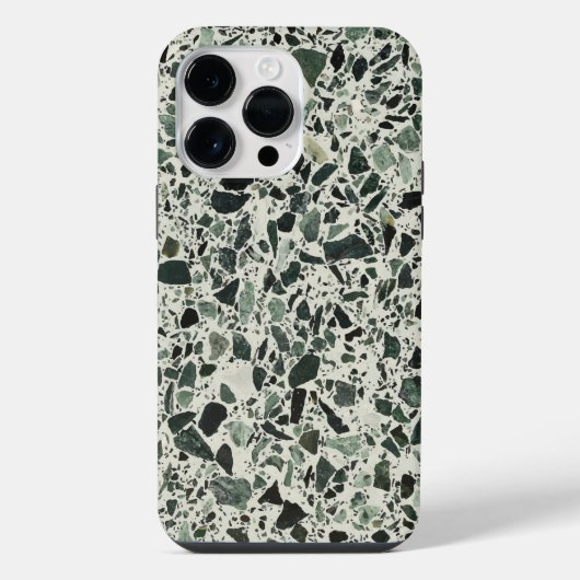 Moderne grüne Terrazzo-Muster-Abstraktion iPhone Hülle (Rückseite)