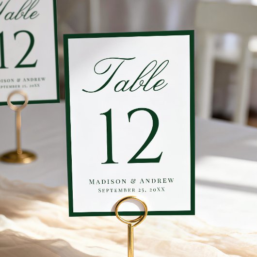 Moderne grüne Umrandung Hochzeit Tischnummer