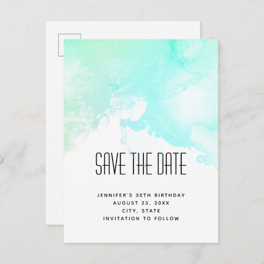 Moderne grüne und blaue Farbe Save the Date Einladungspostkarte (Vorne/Hinten)