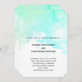 Moderne grüne und blaue Wasserfarbe Einfache Hochz Einladung (Vorne/Hinten)