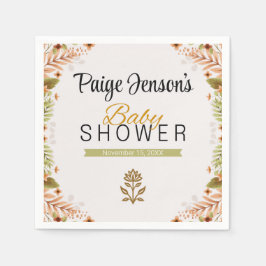 Moderne grüne und braune Botanicals Babydusche Serviette