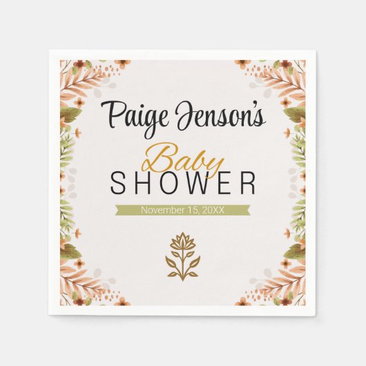 Moderne grüne und braune Botanicals Babydusche Serviette (Vorderseite)