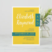 Moderne, grüne und gelbe Minimalhochzeit Einladung (Stehend Vorderseite)