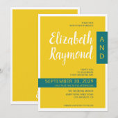 Moderne, grüne und gelbe Minimalhochzeit Einladung (Vorne/Hinten)