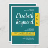 Moderne, grüne und gelbe Minimalhochzeit Einladung (Vorne/Hinten)