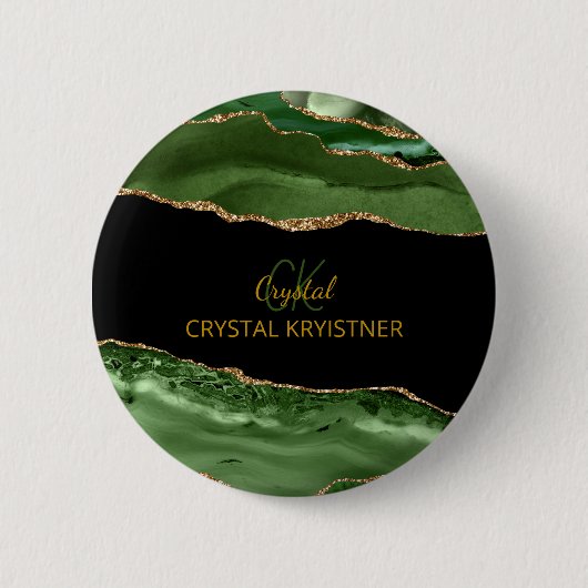 Moderne grüne und goldene Glitter-Monogramm Button (Vorderseite)