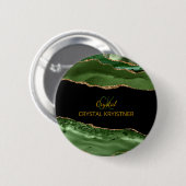 Moderne grüne und goldene Glitter-Monogramm Button (Vorne & Hinten)