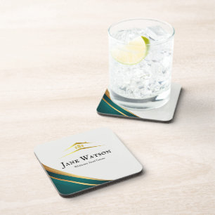 Moderne grüne und goldene Immobilien Getränkeuntersetzer