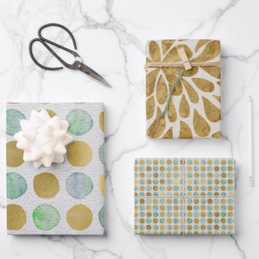 Moderne grüne und goldene Wasserfarbe Geschenkpapier Set (Vorderseite)