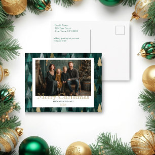 Moderne grüne und goldene Weihnachtsbaum-Feiertags Feiertagspostkarte
