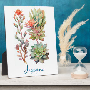 Moderne grüne und korallenfarbene Pflanze Fotoplatte