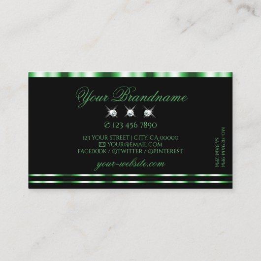 Moderne grüne und schwarze Diamanten Stilvoll Visitenkarte (Rückseite)