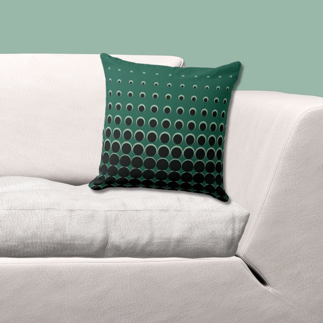Moderne grüne und schwarze Punkte Kissen (Green and Black Pillow, Halftone Pattern)