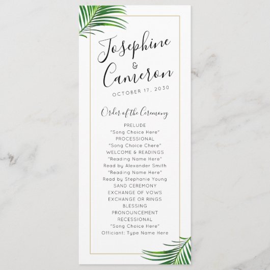 Moderne grüne und tropische Palmenblättergrenze Programm (Vorderseite)