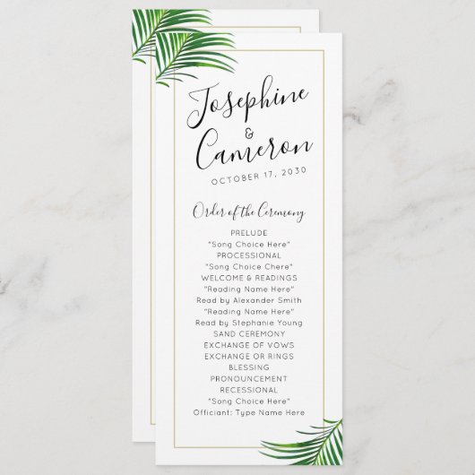 Moderne grüne und tropische Palmenblättergrenze Programm (Vorne/Hinten)