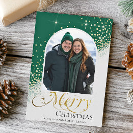Moderne grüne und weiße funkelnde Weihnachtsfotos Feiertagskarte