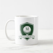 Moderne grüne und weiße Golfball-Name-Monogramm Kaffeetasse (Links)