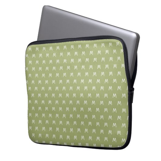 Moderne grüne und weiße Monogramm Laptopschutzhülle (Vorderseite Links)