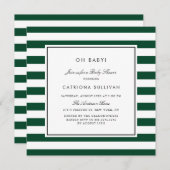 Moderne, grüne und weiße Streifen Muster Kinderdus Einladung (Vorne/Hinten)
