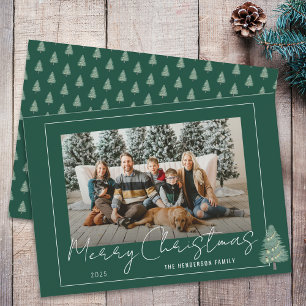 Moderne grüne verspielte Weihnachtsbaum-Familienfo Feiertagskarte