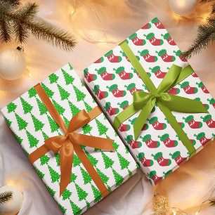 Moderne grüne Weihnachtsbaum-Strumpf-Stechpalme Geschenkpapier Set