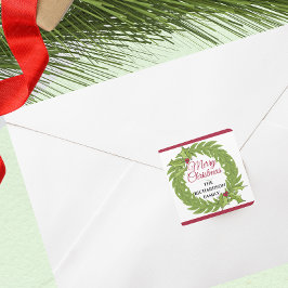 Moderne grüne Weihnachtsgirlande Frohe Weihnachten Quadratischer Aufkleber