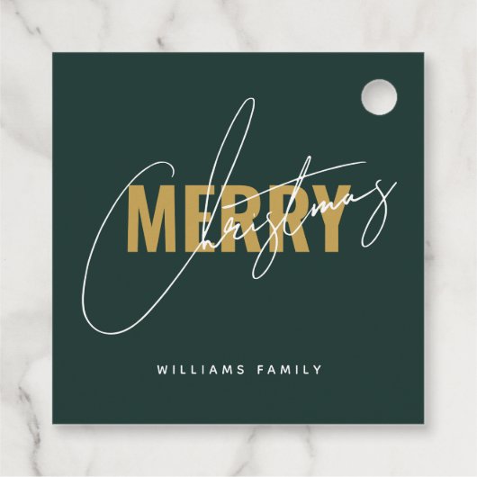 Moderne grüne Weihnachtsschrift Geschenkanhänger (Rückseite)