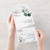 Moderne Grüne Weiße Hochzeit All In One Einladung (Abreißen)