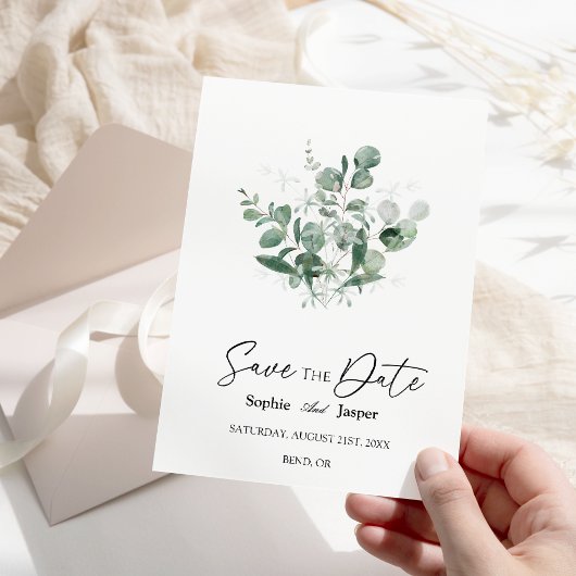 Moderne grüne weiße Hochzeit retten das Datum Save The Date