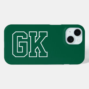 Moderne grüne weiße Monogramm-Initialen Case-Mate iPhone Hülle