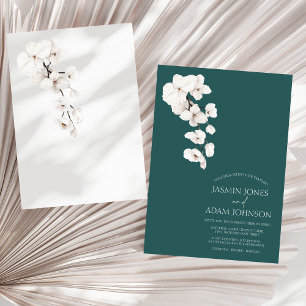 Moderne grüne weiße Orchideen-Hochzeit Einladung