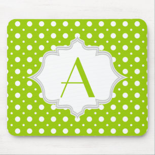 Moderne grüne, weiße Punkte-Muster & Monogramm Mousepad