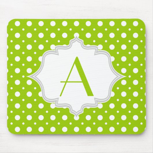 Moderne grüne, weiße Punkte-Muster & Monogramm Mousepad (Vorne)