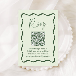 Moderne grüne wellenförmige Rahmen-QR-Code-Hochzei Begleitkarte