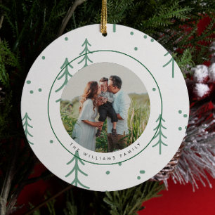Moderne grüne Winterbaum-Fotofesttagsdekoration Keramik Ornament