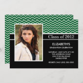 Moderne Grüne Zickzack Foto-Graduierung Einladung (Vorne/Hinten)