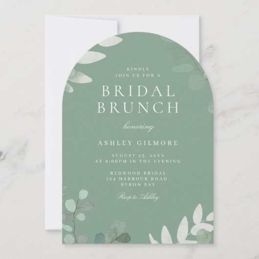 Moderne Grünflächen Blätter Brautparty Brunch Einladung (Vorderseite)