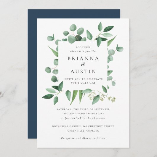 Moderne Grünflächen Eukalyptus Botanische Blätter Einladung (Vorne/Hinten)