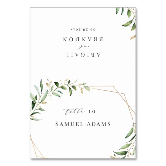 Moderne Grünflächen Geometrische Platzkarte Tischnummer (Vorderseite)