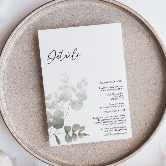 Moderne Grünflächen Weiße Hochzeitsdetails Begleitkarte