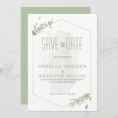 Moderne Grünfolien und Goldrahmen Save the Date Menükarte (Vorne/Hinten)