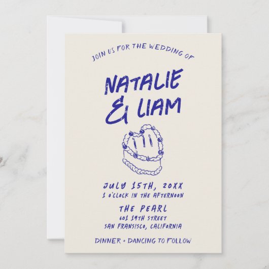 Moderne Grunge Hand gezeichnete Kuchen Retro Bold Einladung (Vorderseite)