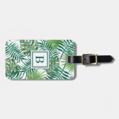 Moderne Grünpalme Verlasse Mit Monogramm Gepäckanhänger (Vorderseite horizontal)